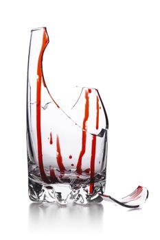broken glass with blood isolated on white background