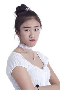 Asian girl close up portrait on a white background