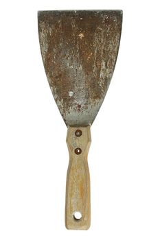 Masonry tools - old and used spatula on white background