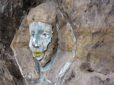 Rock relief - the face of the Sphinx - carved into the sandstone cliffs in the pine forest above the village Zelizy in the district Melnik, Czech republic. It is the works of sculptor Vaclav Levy, who created in the period 1841-1846.