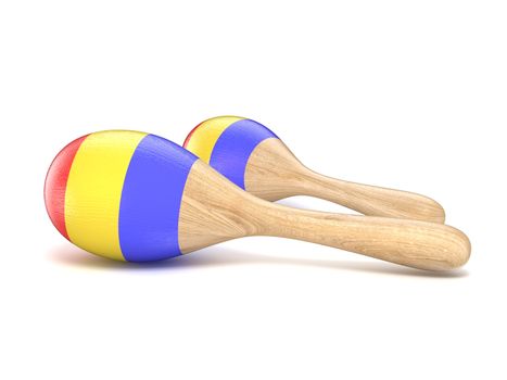 Wooden toy maracas. 3D render illustration isolated on white background