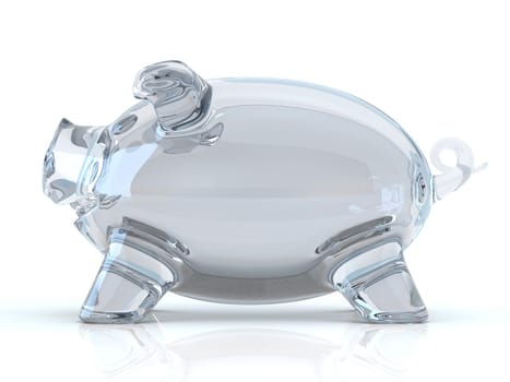 Empty glass piggy bank. 3D rendering illustration isolated on white background