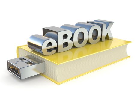 eBook with USB plug. 3D render illustration isolated on white background