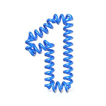 Spring, spiral cable number ONE 1 3D render illustration, isolated on white background