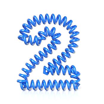 Spring, spiral cable number TWO 2 3D render illustration, isolated on white background
