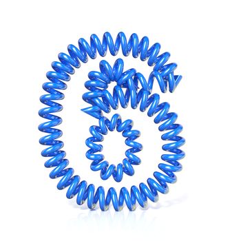 Spring, spiral cable number SIX 6 3D render illustration, isolated on white background