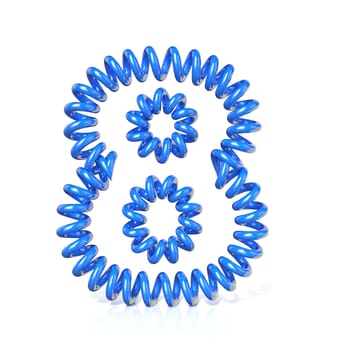 Spring, spiral cable number EIGHT 8 3D render illustration, isolated on white background