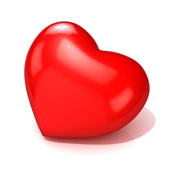 Big red heart. 3D render illustration isolated on white background. Side view