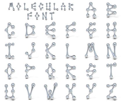 Molecular font collectioN. 3D render illustration, isolated on white background