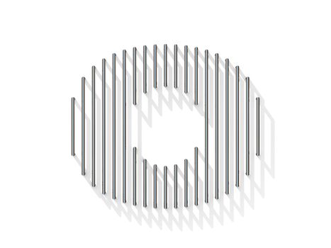 Silver, steel wire font. Number ZERO 0 with vertical shadows. 3D render illustration isolated on white background