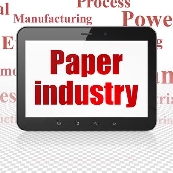 Industry concept: Tablet Computer with  red text Paper Industry on display,  Tag Cloud background, 3D rendering
