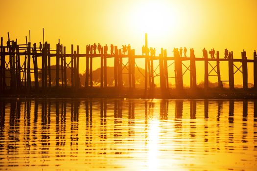 U bein bridge at sunset, Myanmar landmark in mandalay