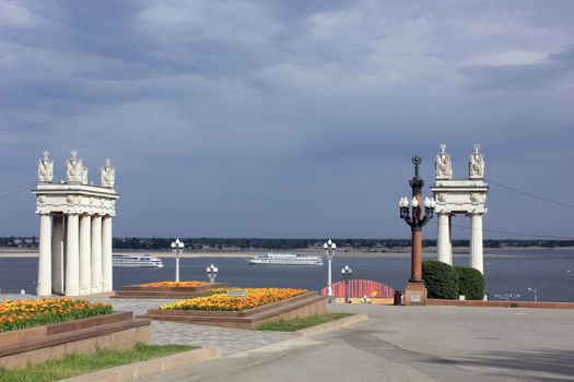 Top terrace of the embankment in the city of Volgograd 