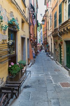 Street in Portovenere in the Ligurian region of Italy near the Cinque Terre