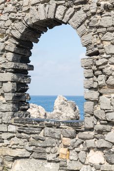 Ancient Arch window in Portovenere in the Ligurian region of Italy near the Cinque Terre