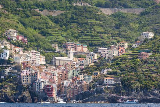 The village of Riomaggiore of the Cinque Terre, on the Italian Riviera in the Liguria region of Italy