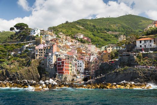 The village of Riomaggiore of the Cinque Terre, on the Italian Riviera in the Liguria region of Italy