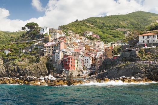 The village of Riomaggiore of the Cinque Terre, on the Italian Riviera in the Liguria region of Italy