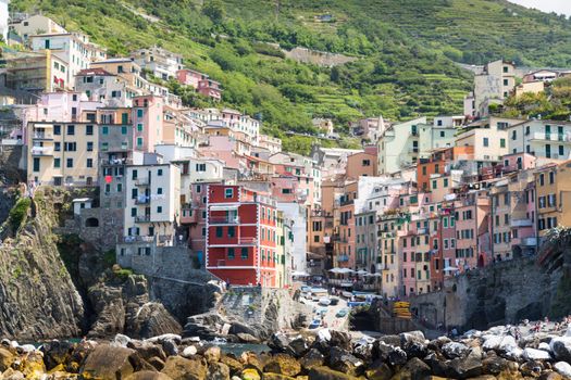 The village of Riomaggiore of the Cinque Terre, on the Italian Riviera in the Liguria region of Italy