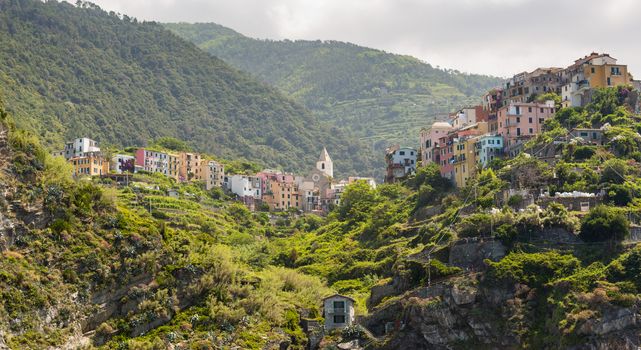 The village of Corniglia of the Cinque Terre, on the Italian Riviera in the Liguria region of Italy