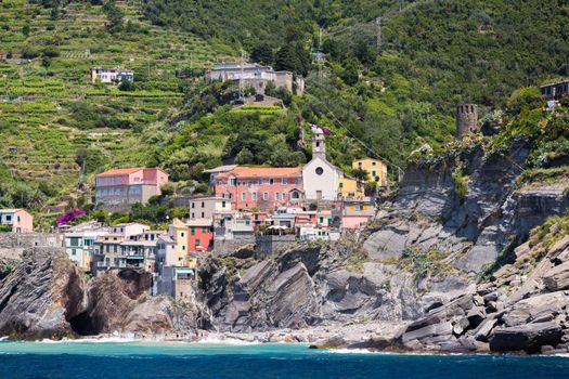 The village of Vernazza of the Cinque Terre, on the Italian Riviera in the Liguria region of Italy
