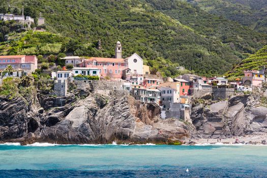 The village of Vernazza of the Cinque Terre, on the Italian Riviera in the Liguria region of Italy