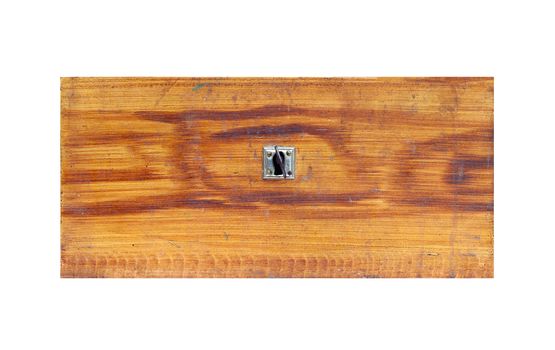 Detail of the old wooden drawer on white background - front view