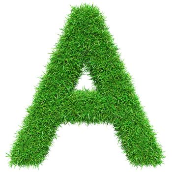 Green Grass Letter A. Isolated On White Background. Font For Your Design. 3D Illustration