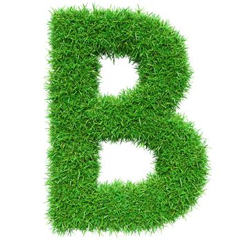 Green Grass Letter B. Isolated On White Background. Font For Your Design. 3D Illustration