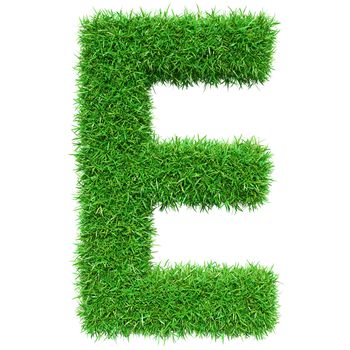 Green Grass Letter E. Isolated On White Background. Font For Your Design. 3D Illustration