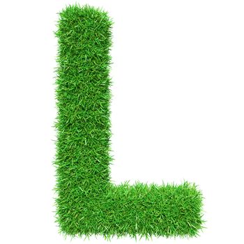 Green Grass Letter L. Isolated On White Background. Font For Your Design. 3D Illustration