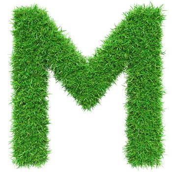 Green Grass Letter M. Isolated On White Background. Font For Your Design. 3D Illustration