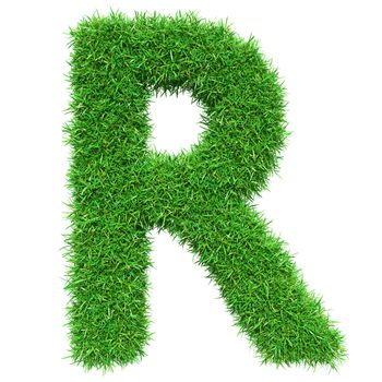 Green Grass Letter R. Isolated On White Background. Font For Your Design. 3D Illustration