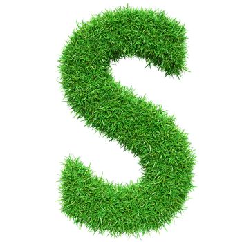 Green Grass Letter S. Isolated On White Background. Font For Your Design. 3D Illustration