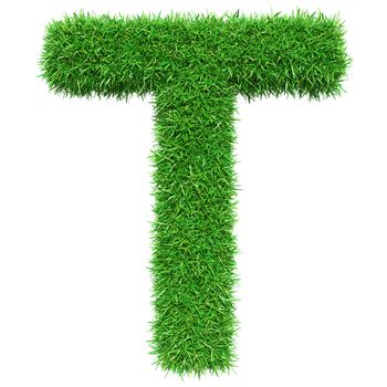 Green Grass Letter T. Isolated On White Background. Font For Your Design. 3D Illustration