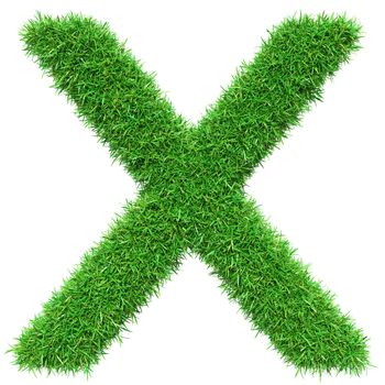 Green Grass Letter X. Isolated On White Background. Font For Your Design. 3D Illustration