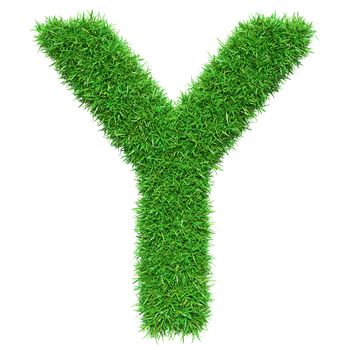 Green Grass Letter Y. Isolated On White Background. Font For Your Design. 3D Illustration