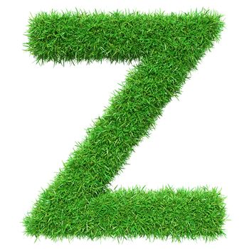 Green Grass Letter Z. Isolated On White Background. Font For Your Design. 3D Illustration