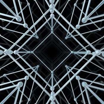 Abstract geometric pattern. Network connection on black background. 3D illustration