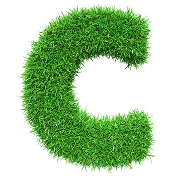 Green Grass Letter C. Isolated On White Background. Font For Your Design. 3D Illustration