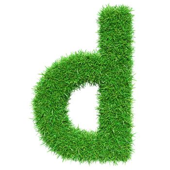 Green Grass Letter D. Isolated On White Background. Font For Your Design. 3D Illustration