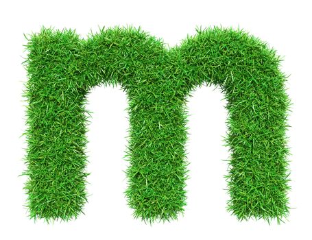 Green Grass Letter M. Isolated On White Background. Font For Your Design. 3D Illustration