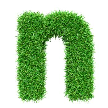 Green Grass Letter N. Isolated On White Background. Font For Your Design. 3D Illustration