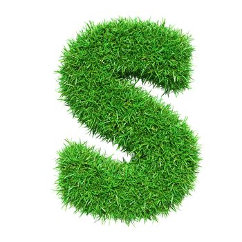 Green Grass Letter S. Isolated On White Background. Font For Your Design. 3D Illustration