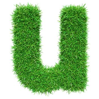 Green Grass Letter U. Isolated On White Background. Font For Your Design. 3D Illustration