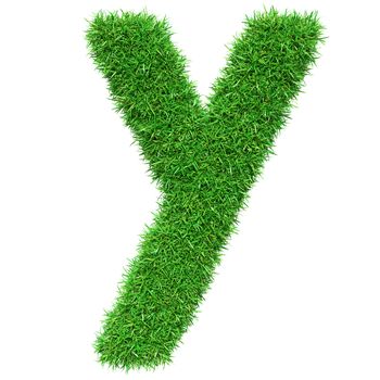 Green Grass Letter Y. Isolated On White Background. Font For Your Design. 3D Illustration