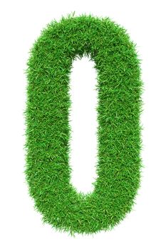 Green grass number 0, isolated on white background. 3D illustration