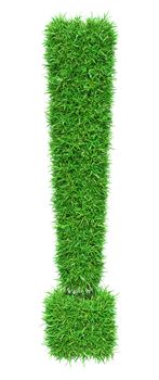 Green grass exclamation point, isolated on white background. 3D illustration