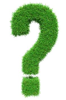 Green grass question mark, isolated on white background. 3D illustration