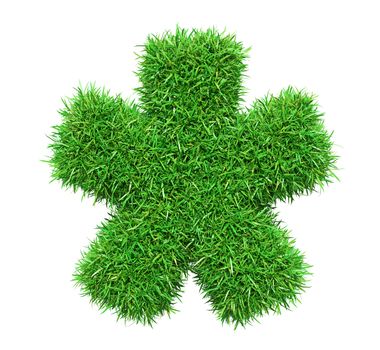 Green grass star, isolated on white background. 3D illustration
